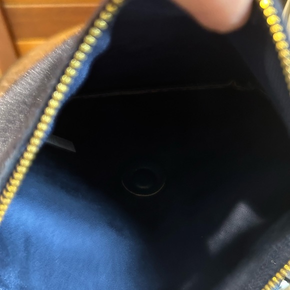 Navy blue clutch/ wristlet.  Faux fur and vegan leather.  Old Navy. - Picture 2 of 3